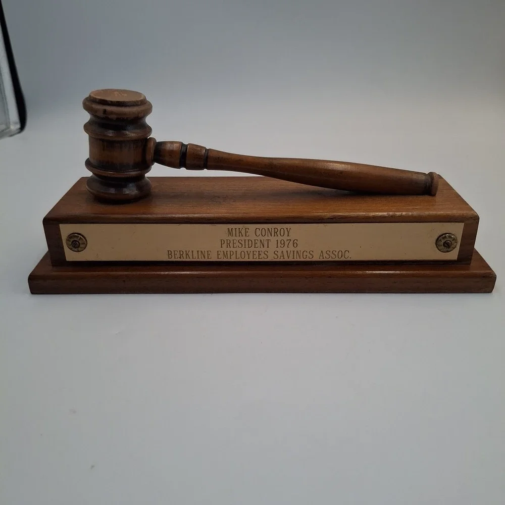 Vintage 1976 Wooden Gavel Display Base Plaque Award Presentation Judge Mallet